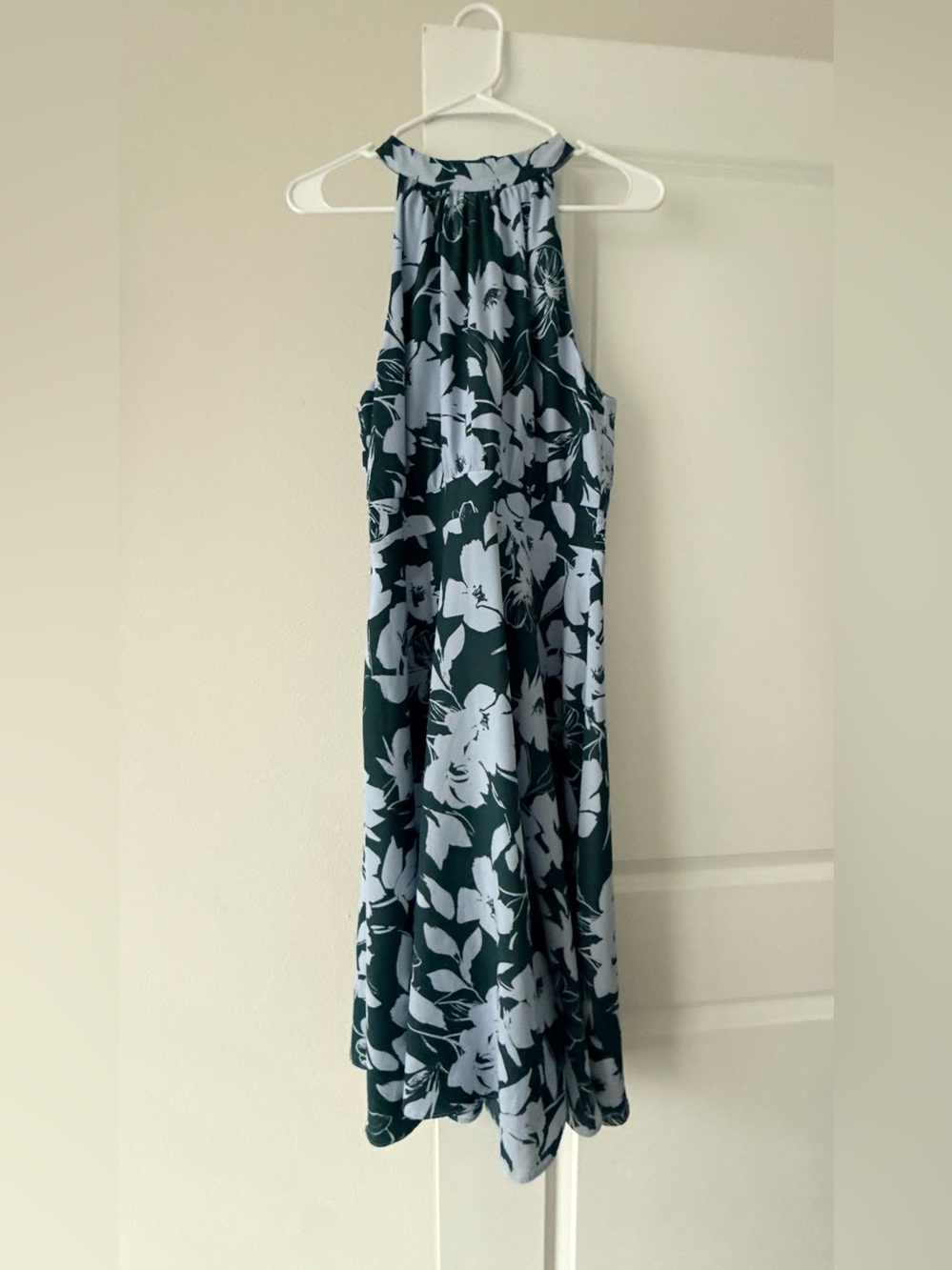 1901 Light Blue and Dark Green Floral Dress